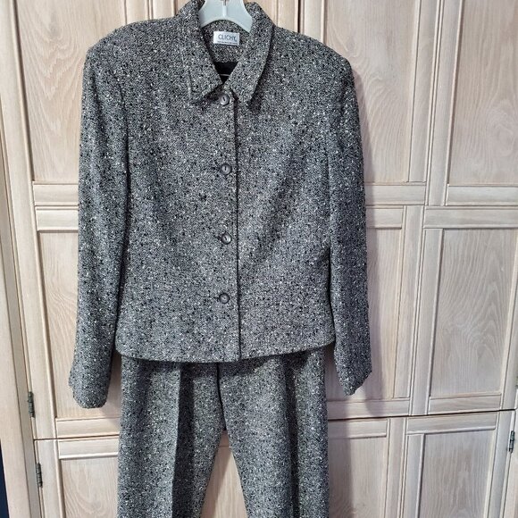 Vintage Clichy Bouclé Pants Suit, Cropped Jacket and Pleated Pants, Size 8 - Picture 1 of 16